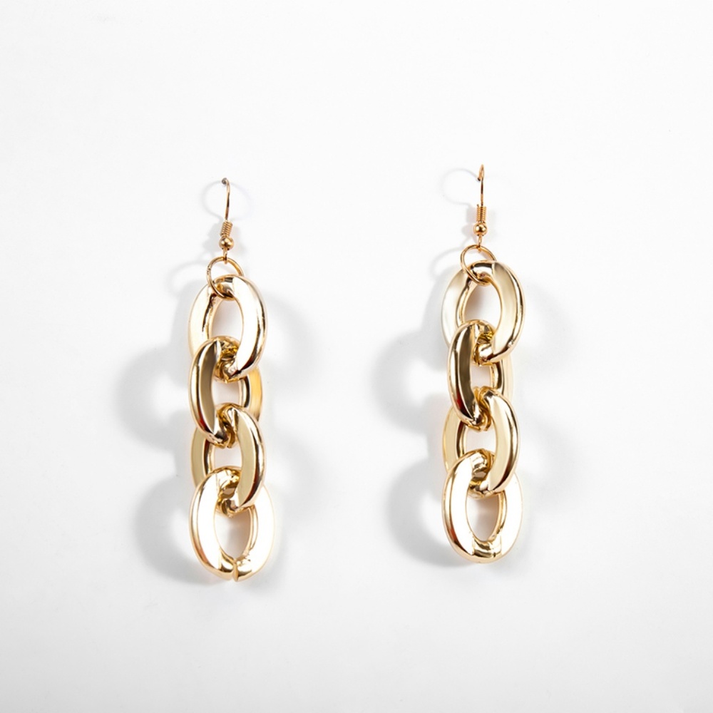 Unique Design//Multi Lock Style Drop Earrings Gold - Picture 6 of 8